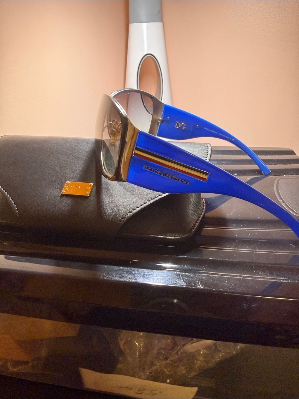 Dolce & Gabbana Royal Blue and Gold Logo Shield Sunglasses